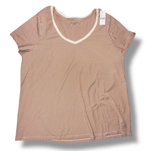 NWT LANE BRYANT Modern Short Sleeve V-Neck Stripe Tee Size - Beige/Tan 18/20 - Picture 11 of 16